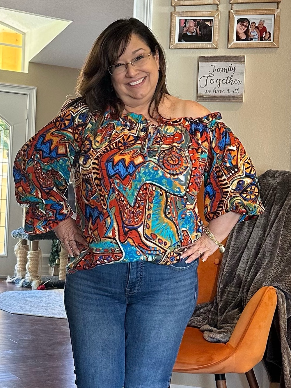 Vibrant Abstract Print Off-Shoulder Blouse - Multi